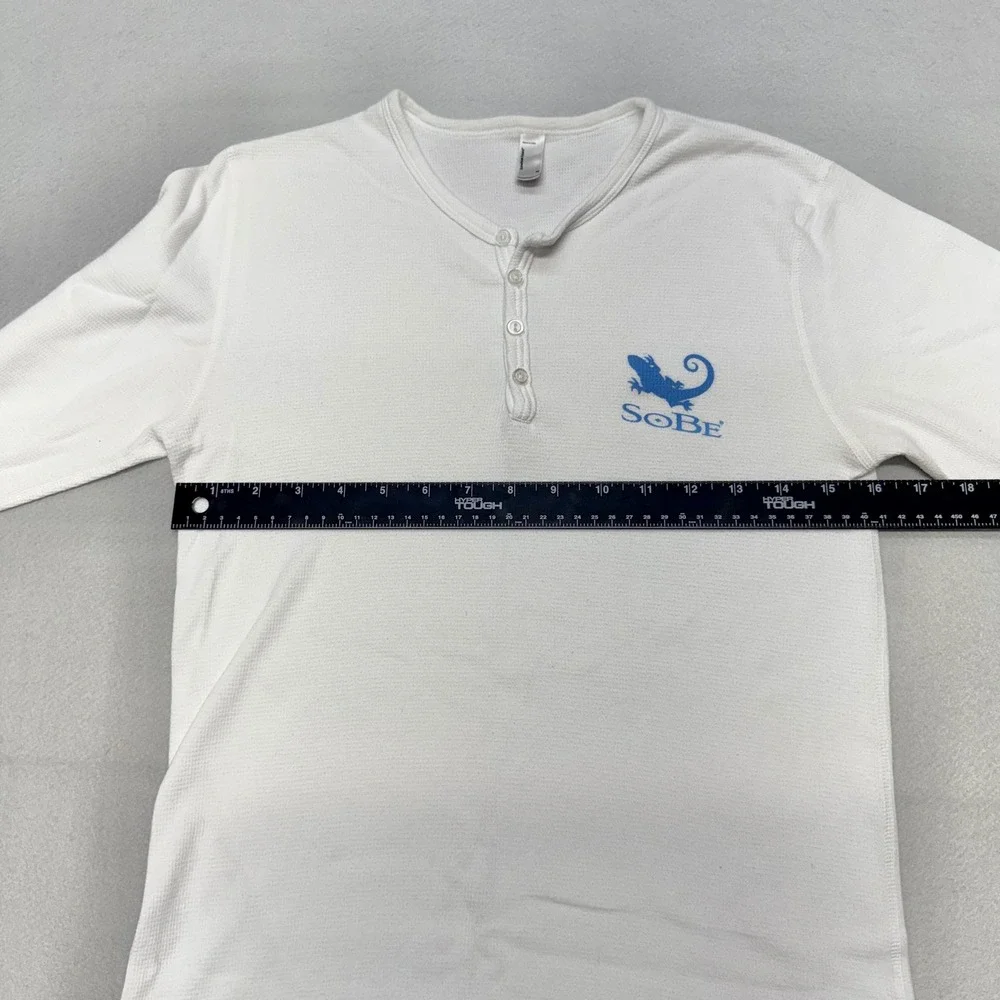 SoBe American Apparel Henley Mens Shirt Medium White Waffle Knit USA VTG